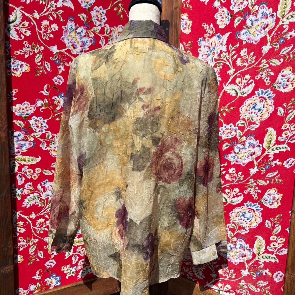 Vintage 90s Crinkle Chiffon Floral Ethereal Whimsigoth Oversize Button Up Blouse - Picture 3 of 15